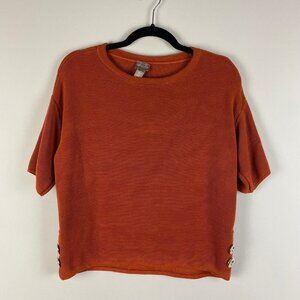 Chicos Sweater 1 US M Orange Short Sleeve Knit Button Hem Detail